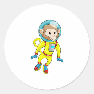 Pegatina Redonda Mono como astronauta