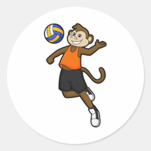 Pegatina Redonda Mono como jugador de voleibol con pelota de voleib