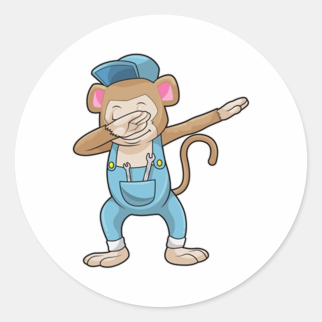 Pegatina Redonda Mono como mecánico en Hip Hop Dance Dab (Anverso)