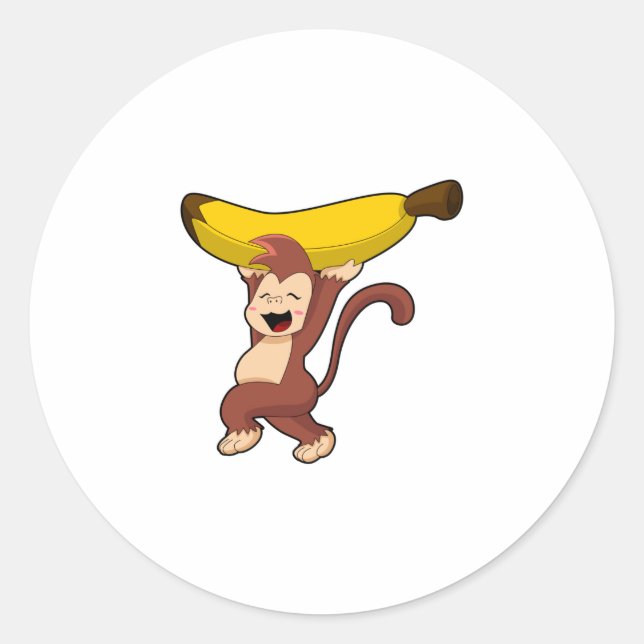 Pegatina Redonda Mono con banana (Anverso)