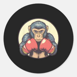 Pegatina Redonda Mono Con Guantes De Boxeo Determinados