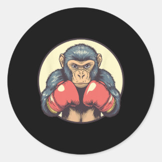 Pegatina Redonda Mono Con Guantes De Boxeo Determinados