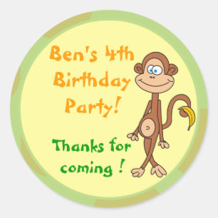 Pegatina Redonda Mono con Pegatinas del partido de cumpleaños Banan