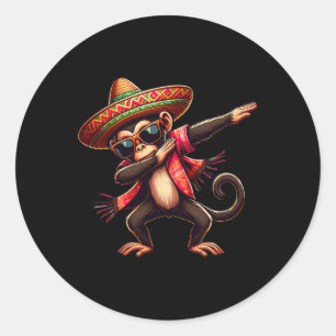 Pegatina Redonda Mono Dabbing Sombrero Poncho Cinco De Mayo Mexican
