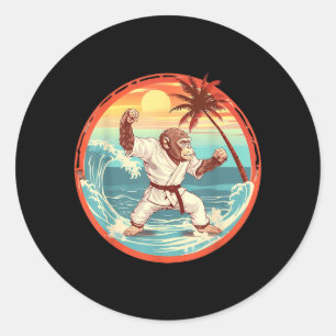Pegatina Redonda Mono de Judo Puesta de sol Taekwondo Judo Kung Fu 