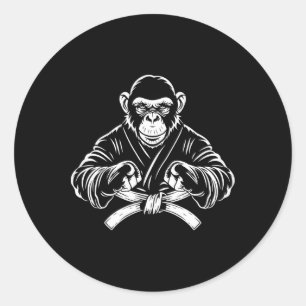 Pegatina Redonda Mono de Karate Dibujo Kickboxing Jiu-jitsu Mma Mar
