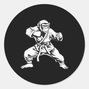 Pegatina Redonda Mono de Karate Taekwondo Kickboxing Mma Judo Mono
