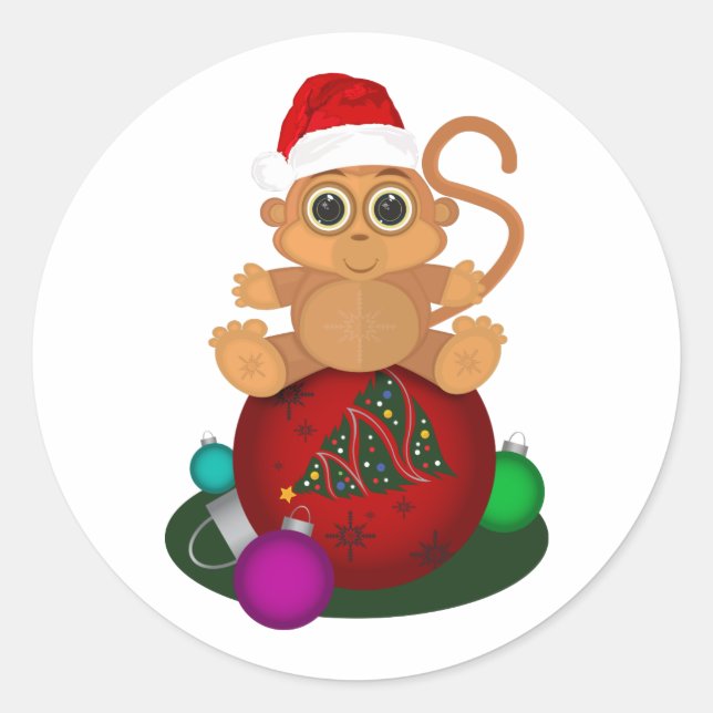 Pegatina Redonda Mono de los navidades (Anverso)