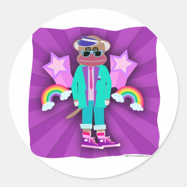 Pegatina Redonda Mono de media luna (Anverso)