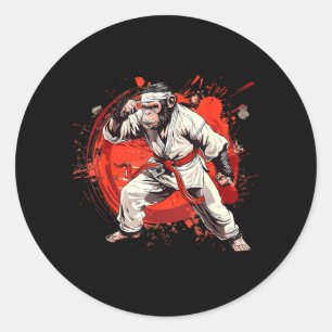 Pegatina Redonda Mono del Judo Jiu-Jitsu Kung Fu Taekwondo MMA