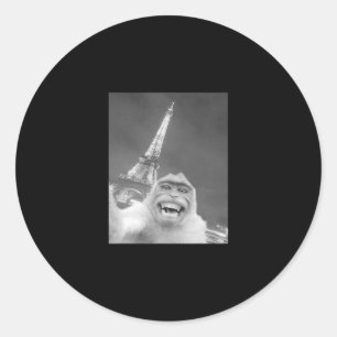 Pegatina Redonda Mono Divertido Selfie Torre Eiffel En París Hombre