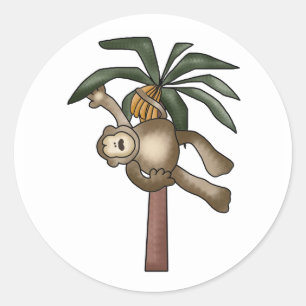 Pegatina Redonda Mono en árbol bananero