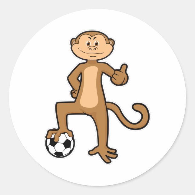 Pegatina Redonda Mono en deportes con balón de fútbol (Anverso)