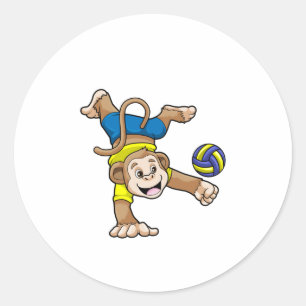 Pegatina Redonda Mono en deportes con voleibol