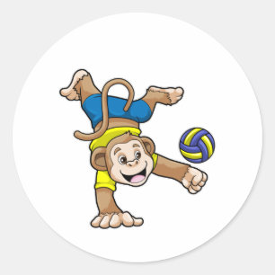 Pegatina Redonda Mono en deportes con voleibol