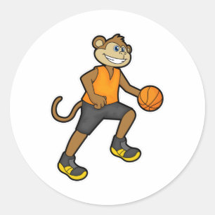 Pegatina Redonda Mono en el baloncesto