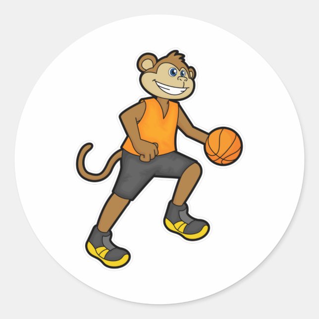 Pegatina Redonda Mono en el baloncesto (Anverso)