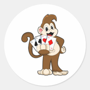 Pegatina Redonda Mono en Poker con tarjetas de póker