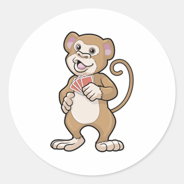 Pegatina Redonda Mono en Poker con tarjetas de póker (Anverso)
