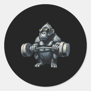 Pegatina Redonda Mono Gorila Bodybuilding Músculos Fitness Gym