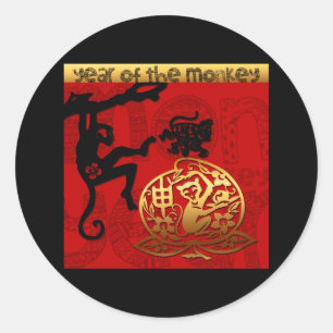 Pegatina Redonda Mono lindo Año chino Zodiac Cumpleaños Ronda S