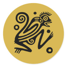 Mono mexicano al estilo azteca negro sobre el oro