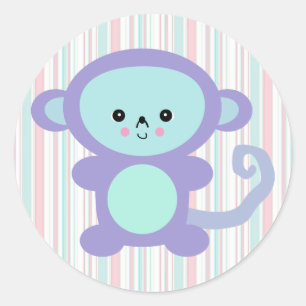 Pegatina Redonda mono morado kawaii