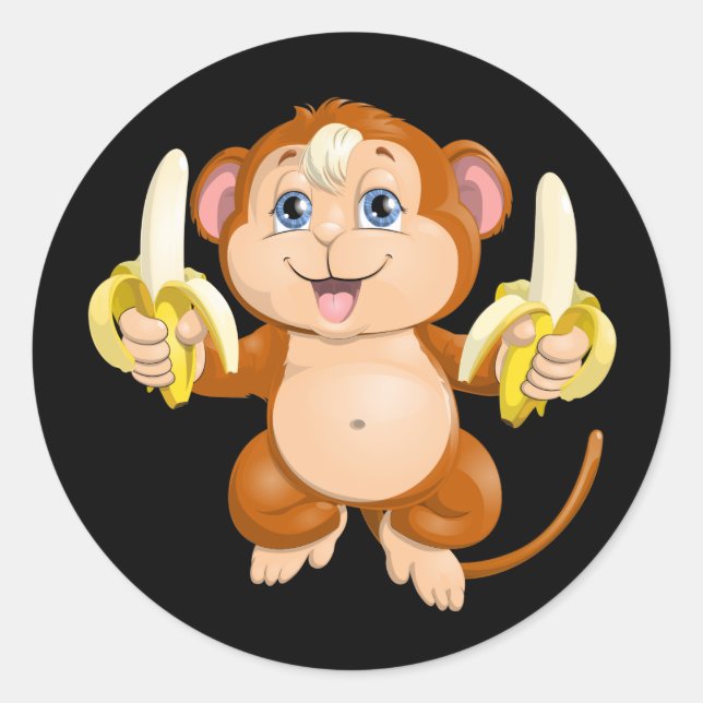 Pegatina Redonda Mono personalizado con bananas (Anverso)