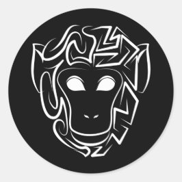 Pegatina Redonda Mono tribal blanco y negro
