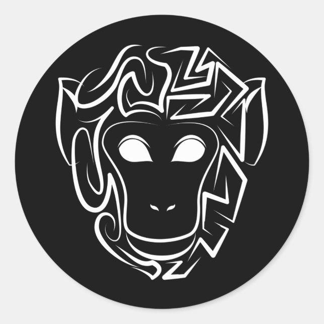Pegatina Redonda Mono tribal blanco y negro (Anverso)
