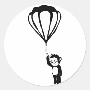 Pegatina Redonda mono volador: globo de aire caliente