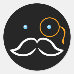Pegatina Redonda Monocle y Mustache