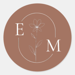 Pegatina Redonda Monogram Floral Minimalistic Wedding Sticker