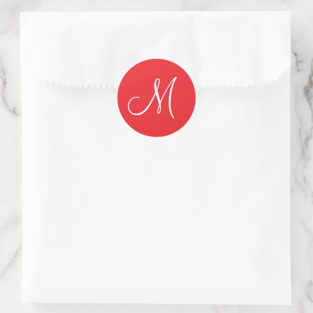 Pegatina Redonda MONOGRAM M, Red and White, (Bolso)