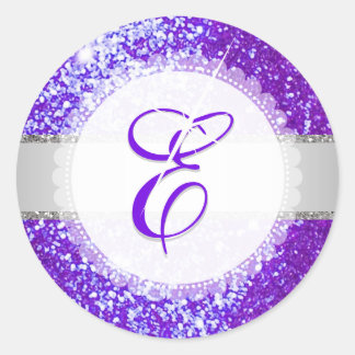 Pegatina Redonda MONOGRAM PURPURINA de PixDezines FAUX | ULTRA VIOL