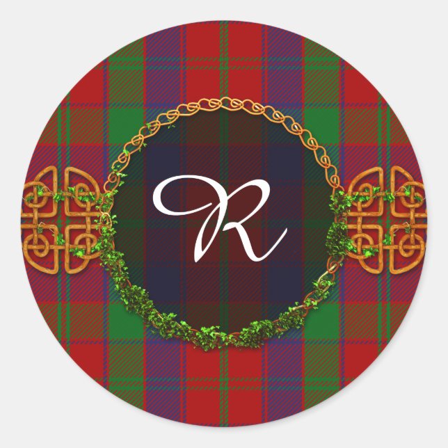 Pegatina Redonda Monogram Robertson Tartan (Anverso)
