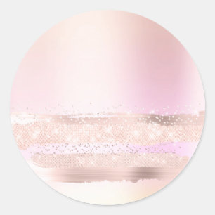Pegatina Redonda Monogram Spark Rose Blush Maquillaje Pasteles Omb