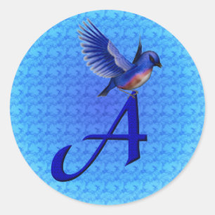 Pegatina Redonda Monograma A inicial de Bluebird