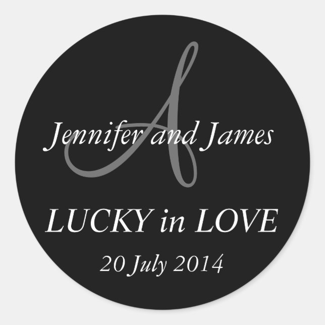 Pegatina Redonda Monograma A Pegatinas para Bodas Negro (Anverso)