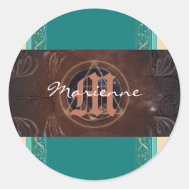 Pegatina Redonda Monograma alquémico barroco elegante medieval
