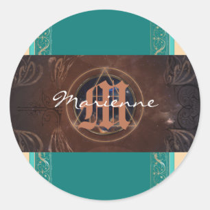 Pegatina Redonda Monograma alquémico barroco elegante medieval