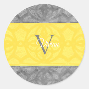 Pegatina Redonda Monograma amarillo brillante e iluminante