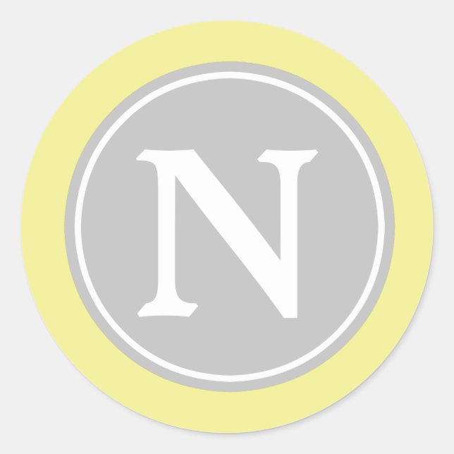 Pegatina Redonda Monograma amarillo y blanco con mantequilla gris d (Anverso)
