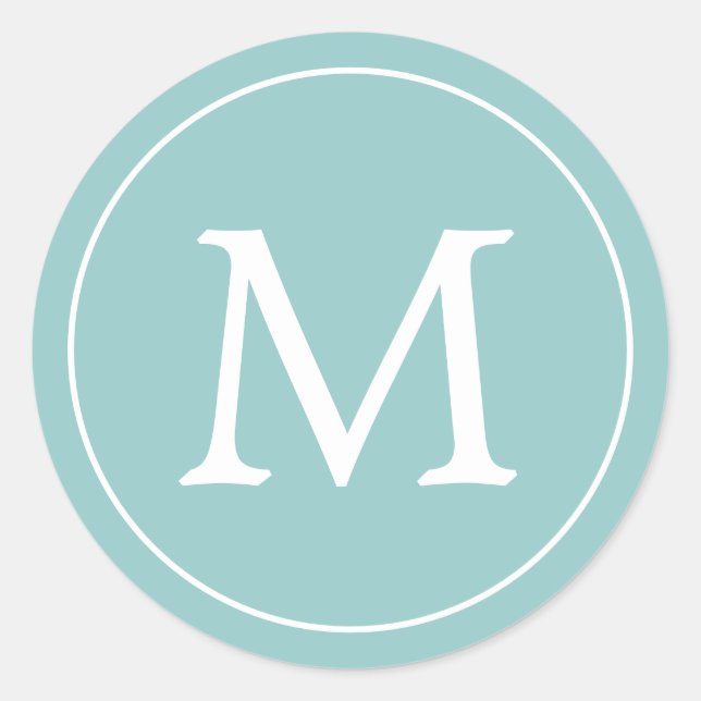 Pegatina Redonda Monograma Aqua White Elegant (Anverso)
