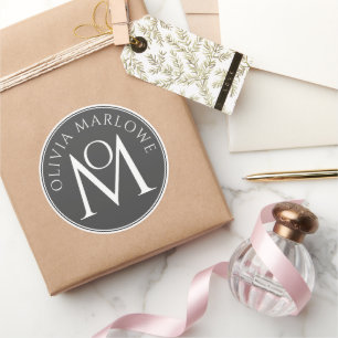 Pegatina Redonda Monograma artístico Nombre personal Logotipo Blanc