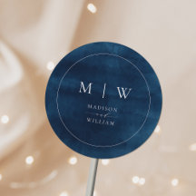 Monograma azul de la marina y matrimonio elegante 