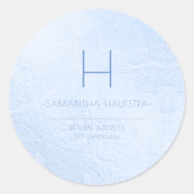 Pegatina Redonda Monograma Azul Irisado PixDezines (Anverso)