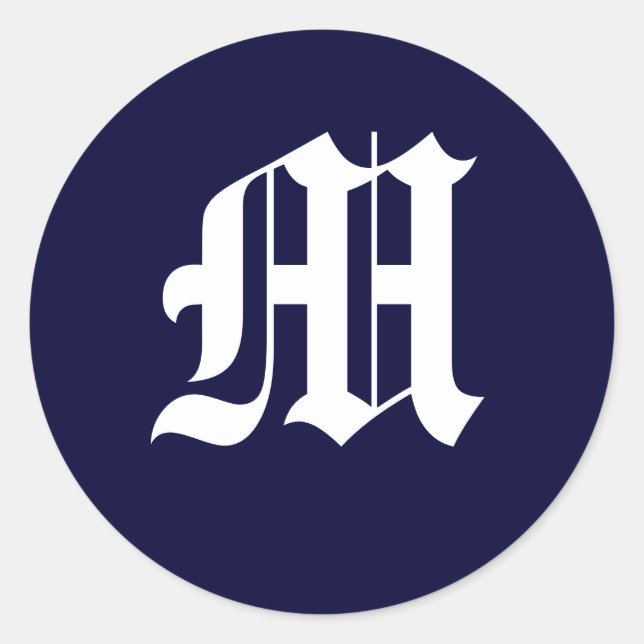 Pegatina Redonda Monograma azul y blanco de la Marina "M" (Anverso)