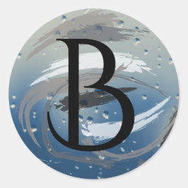 Pegatina Redonda Monograma B de pinceles negros, blancos y grises