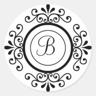 Pegatina Redonda Monograma B Para Invitaciones De Bodas